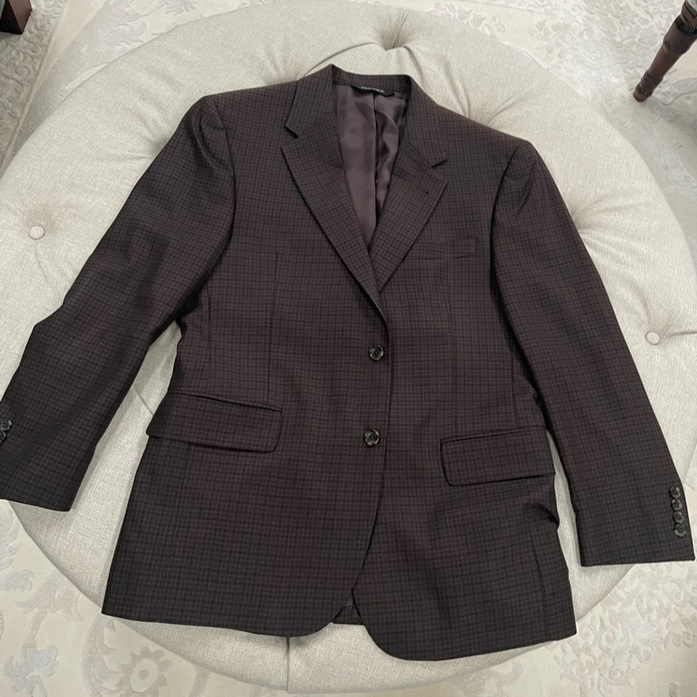 Jos A Bank Men's Dark Brown Windowpane Blazer - Classic Two-Button Suit Jacket